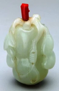 S008 estate Chinese carved white jade double gourd bottle. 19th Century - Picture 1 of 9