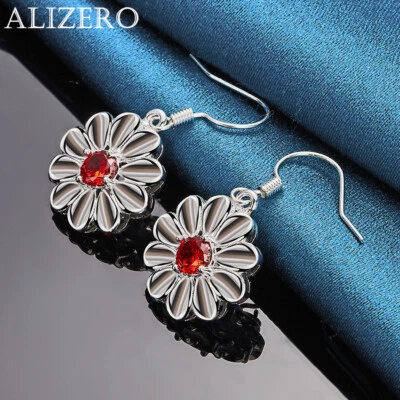 Pendientes colgantes ALIZERO 925 plata esterlina circón rojo flor joyería de moda Foto 1 de 4