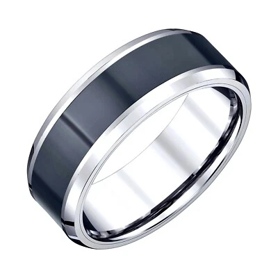 Alianza de boda de cerámica negra y tungsteno de 8 mm para hombre - talla 11 Foto 1 de 2