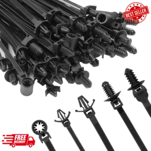210 PCS Automotive Installation Black Push Mount Cable Zip Ties Assorted - Picture 1 of 7