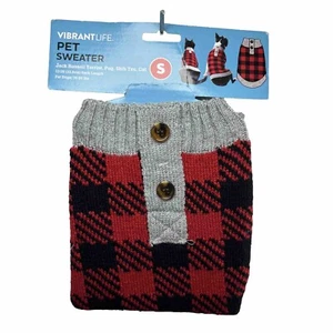 New Vibrant Life Pet Sweater Red Buffalo Plaid Dog Cat Small 10-20# Jack Russel - Picture 1 of 13