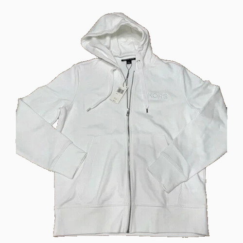 Giacca con cappuccio e zip Michael Kors uomo logo ricamato cotone spugna bianca tg.M