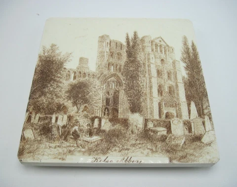 Antique Minton Stoke on Trent England Glazed Footed Tile Kelso Abbey Scotland Cover