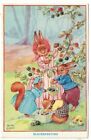 Vintage Postcard Blackberrying Rabbits picking Blackberries Fairy Tales