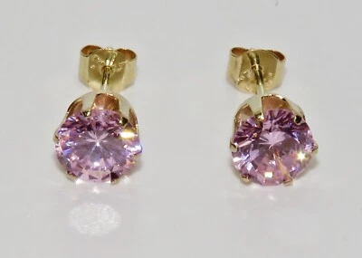 9ct Gold 5mm Pink Topaz Solitaire Stud Earrings - Image 1 of 4