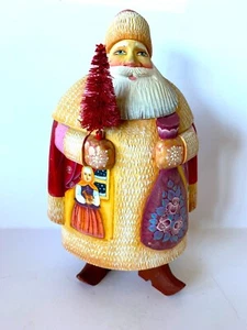 SANTA - DED MOROZ - FATHER FROST - HAND-CARVED & PAINTED WOODEN FIGURE - SIGNED - Picture 1 of 11