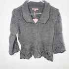 Hekla & Co Peplum Bobble Knit Sweater Gray Wool Cardigan Women's Medium Italy