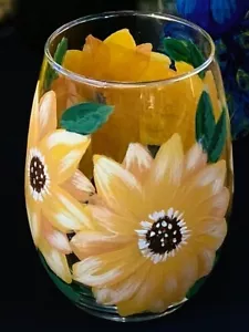 Hand Painted Sunflower Wine Glasses Set of 2 9oz Unique Austin Artist Glassware - Picture 1 of 1