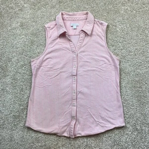 Charter Club Sleeveless Button-up Striped Shirt, Women's 10 (Pink & White) - Picture 1 of 7