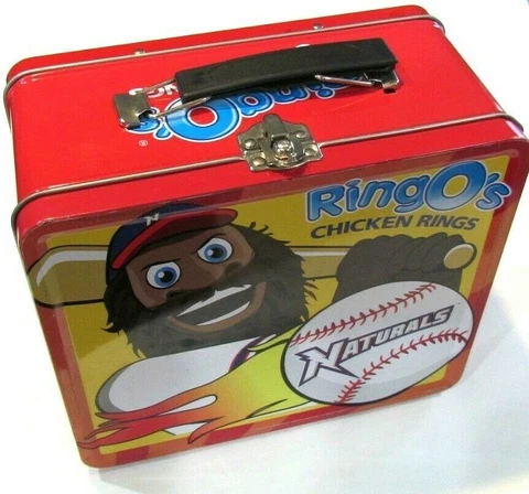 NWA Arkansas Naturals Red Metal Lunch Box RingO's Chicken Rings Strike Sasquatch Cover