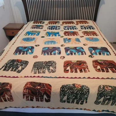 Colcha ligera manta completa reina cosida a mano tiedye elefante boho Foto 1 de 4