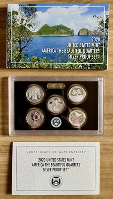 2020-S US Mint America The Beautiful 0.999 Silver Quarters Proof Set Box COA - Image 1 of 2