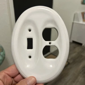 Vintage White Porcelain Electric Wall Socket Switch Plate Cover - Picture 1 of 8