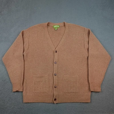 Orvis Sweater Mens Large Brown Lambswool Cardigan V Neck Button Front Pockets - Image 1 of 4
