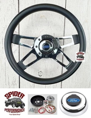 Volante pickup ford 1949-1957 azul ovalado 13 1/2" cromo 4 radios Foto 1 de 4