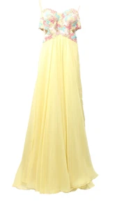 LA FEMME YELLOW STRAPLESS SWEETHEART NECK FORMAL PROM DRESS APPLIQUE FLORAL BODI - Picture 1 of 16