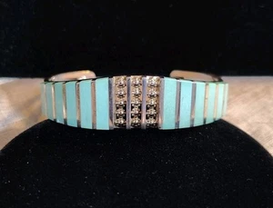 FABIAN SHEYKA Sterling Silver INLAID TURQUOISE Cuff Bracelet 6.75" Handcrafted - Picture 1 of 12