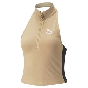 PUMA Luxe Sport T7 Knitted Mock Neck Half Zip Shirt Womens Beige Casual Tops 538 - Picture 1 of 2