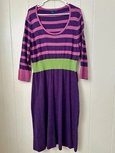 Boden Striped Sweater Dress Sz 20L Purple Green Cashmere Angora Blend Preppy - Picture 1 of 6