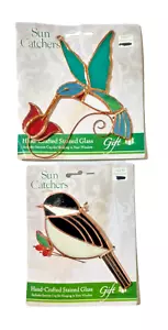 NEW - Bird SUN CATCHER in vetro colorato LOTTO di 2 - 6" Chickadee + 7,5" Colibrì - Foto 1 di 6