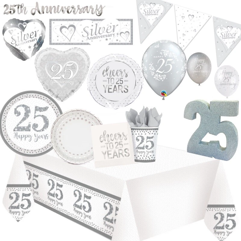 25th Silver Wedding Anniversary Decorations Banner Balloons Bunting Tableware - Image 1 of 1