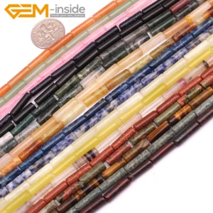 Natural Gemstones Tube Loose Spacer Beads For Jewellery Making Strand 15"UK - Picture 1 of 83