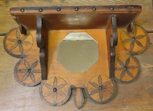 Antique Early Country Wood Decorated Shelf with Mirror - 1889 - Picture 1 of 9