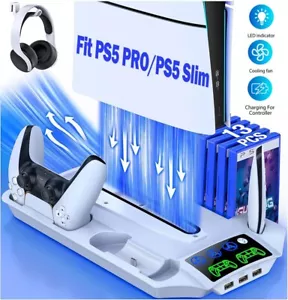 Supporto PS5 Slim/Pro con Ventola PS5,PS5 Slim Disc/Digital Edition Stazione di Ricarica - Foto 1 di 7