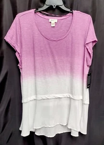 3X STYLE & CO PINK WHITE OMBRE HI-LO STRETCH KNIT SLUB PEPLUM S/S TUNIC TOP NEW - Picture 1 of 4