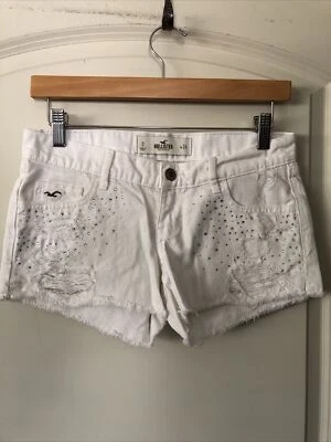 Pantalones Cortos de Jean Hollister Denim Brillante Estrás Blanco Corte 28” Cintura Talla Jr 7 Foto 1 de 4