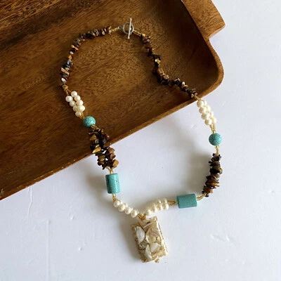 Mother Of Pearl Chips, Turquoise, Pearl And Bead Ornate Statement Necklace - Image 1 of 4