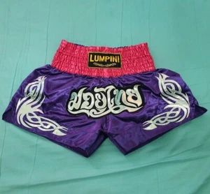 SHORTS MUAY THAI FIGHT KICK BOXING MMA PURPLE VIOLET COLOR LUMPINI SIZE L SATIN - Picture 1 of 2