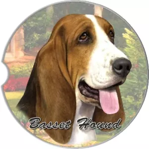 ES Haustiere Hund saugfähiges Steinzeug Auto/Boot Tasse Halter Untersetzer Basset Hund - Bild 1 von 3