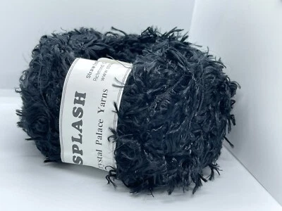 Crystal Palace Splash #202 "Ebony" Black Feather Boa Eyelash Yarn 100 Gram 85 Yd - Image 1 of 4