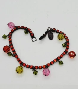 Liz Palacios Bracelet Red Crystal Multicolored Crystal Accent Dangle Bronze Tone - Picture 1 of 7
