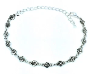Adjustable Bracelet Tiny Daisy Flowers Antique Silver Plated Ankle/Bracelet - Picture 1 of 1