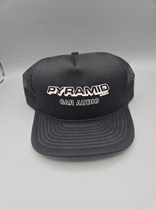 Cappello camionista vintage Pyramid USA auto audio snapback nero bianco rete in schiuma - Foto 1 di 7