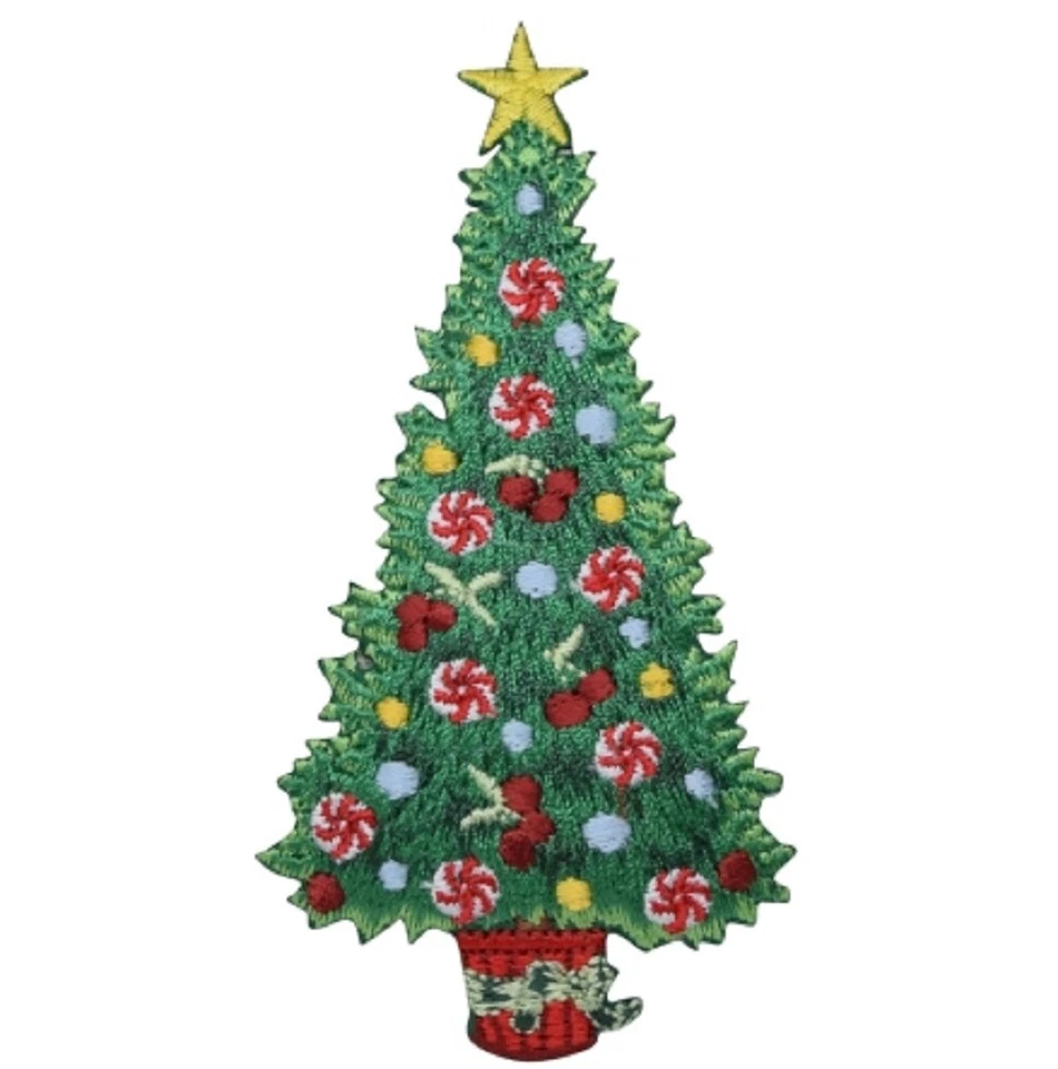 Christmas Tree Applique Patch - Holidays, Ornaments, Lights 3-7/8" (Iron on) - Image 1 of 1