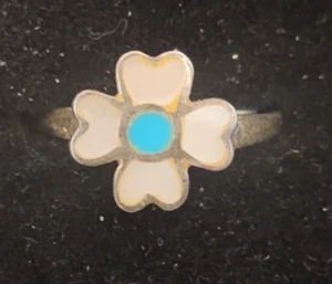 Vintage Zuni Style Sterling Silver Turquoise and Pink MOP Flower Ring Sz 5, 7. 8 - Picture 1 of 4