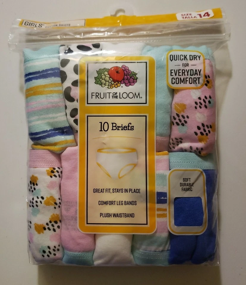 Fruit of The Loom Girls' Big Cotton Brief Underwear 10 Multicolor Size 14 45o