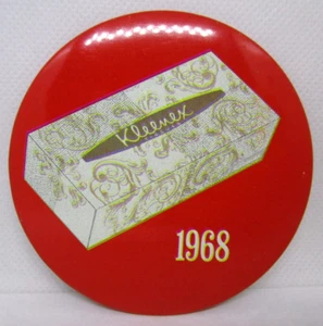 Vintage Button Pin Back Kleenex Tissues 1968 3" Red 1968 - Picture 1 of 2