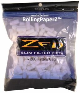 ZEN SLIM Hand Rolled Cigarette Filter Plug Tips 7mm - One Resealable Bag of 200 