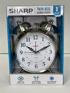 Old Fashioned Sharp Quartz Model SPC800 Alarm Clock Silver Tone Twin Bells New - Picture 1 of 8