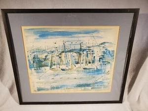 Vtg ALFRED BIRDSEY '24-'96 Sailboats Moored Safe Harbor Bay Watercolor Painting - Picture 1 of 6