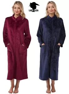 Lady Olga Robe Soft Fleece Embossed Full Zip Dressing Gown Nightwear - Gift Idea - Picture 1 of 7