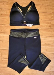 Victoria’s Secret Sexy Sport Legging XS/S-Bra Top 36C BLK /Gold-2 Ps Set-VTG NWT - Picture 1 of 19
