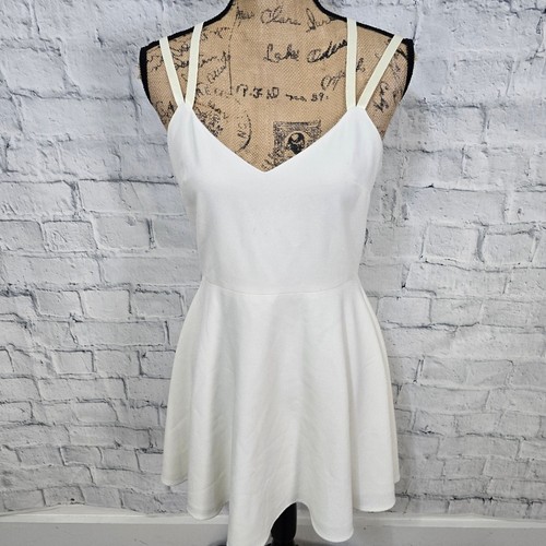 OFF WHITE Mini abito French Connection taglia 8 bianco sporco con spalline cocktail scollo a V A14