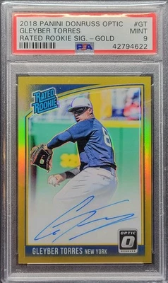 Panini Donruss Optic Gleyber Torres Rookie 2018 autógrafo automático dorado/10 PSA 9 MT Foto 1 de 2