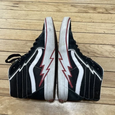 VANS Sk8-Hi Skate Shoes Mens 9.5 Suede Canvas Black/Red/White Flames Lightning - Image 1 of 4