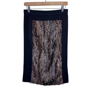 BCBGMaxazria NWT S Ines Black & Brown Faux Fur Animal Print Midi Pencil Skirt - Picture 1 of 7